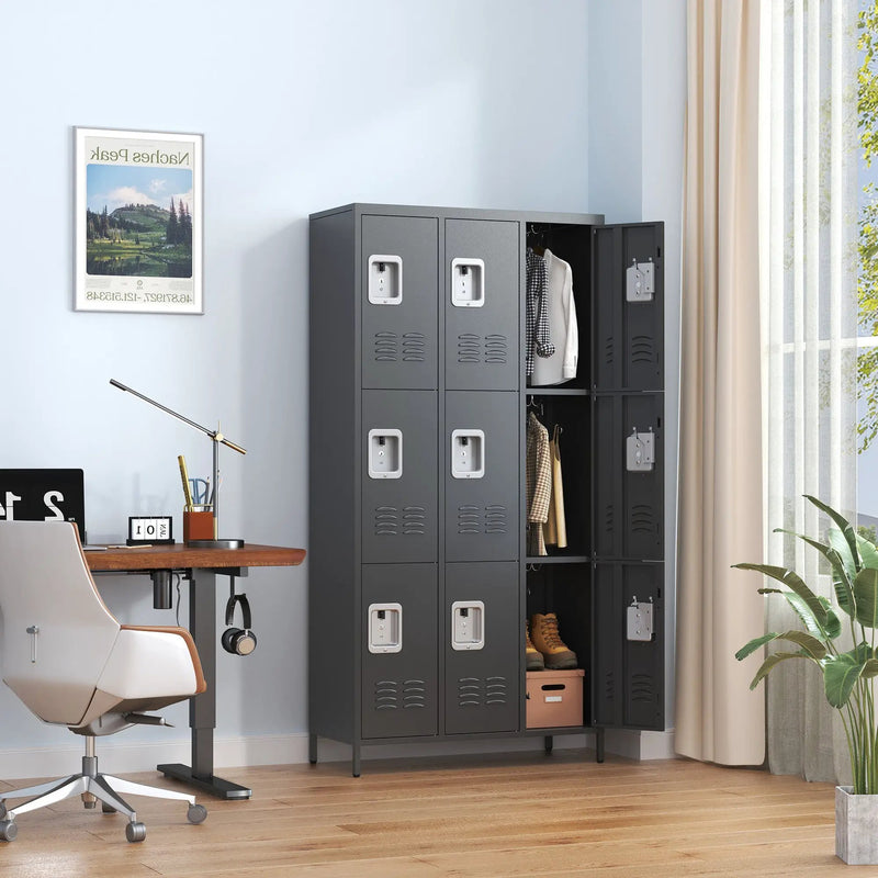 9 Door 72"H Metal Lockers With Lock for Employees, School, Office, Gym, Bedroom, Storage Locker Cabinet by HouseOfZazla