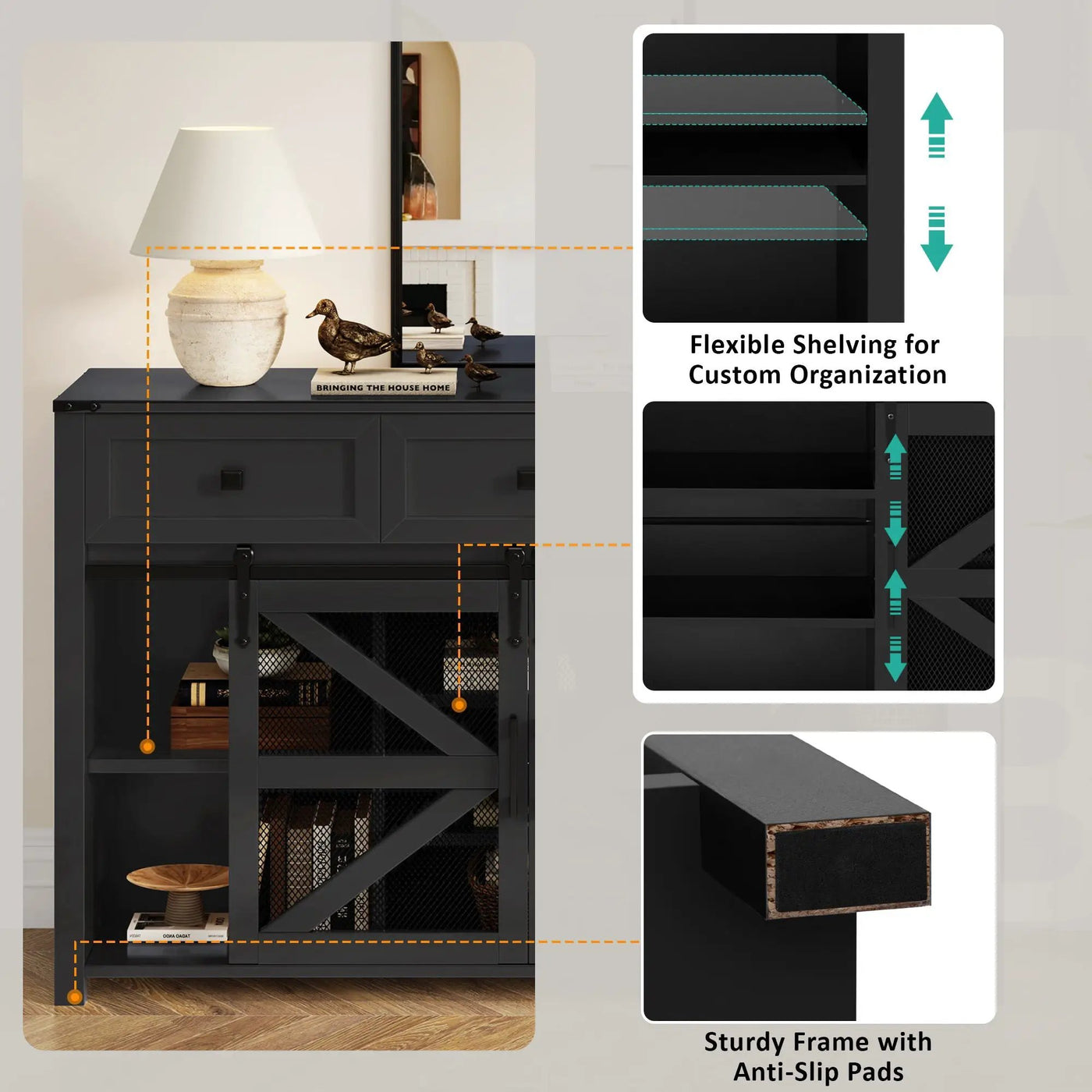 U_Style 55" Sliding Barn Door Sideboard Buffet Cabinet by HouseOfZazla