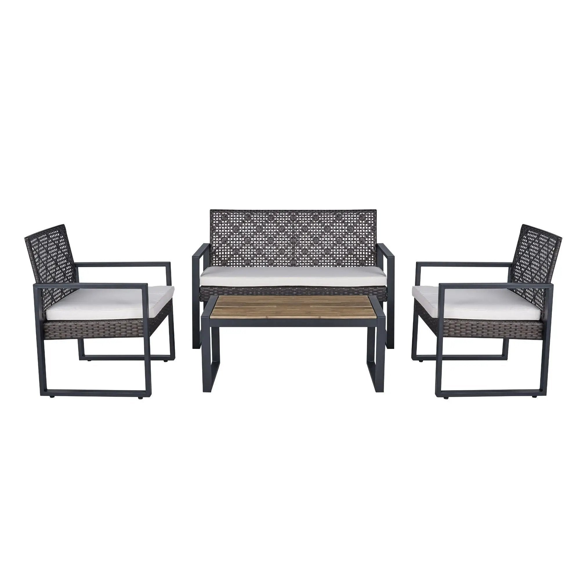4 Piece Patio Furniture Set With Acacia Wood Table Top And Cushions by Unique Piece Furniture