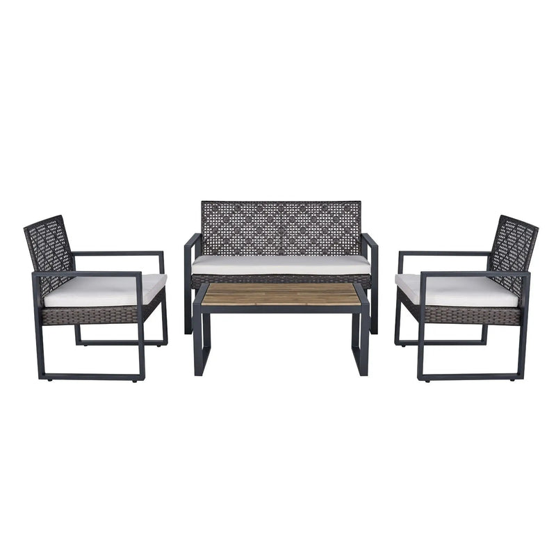 4 Piece Patio Furniture Set With Acacia Wood Table Top And Cushions by Unique Piece Furniture