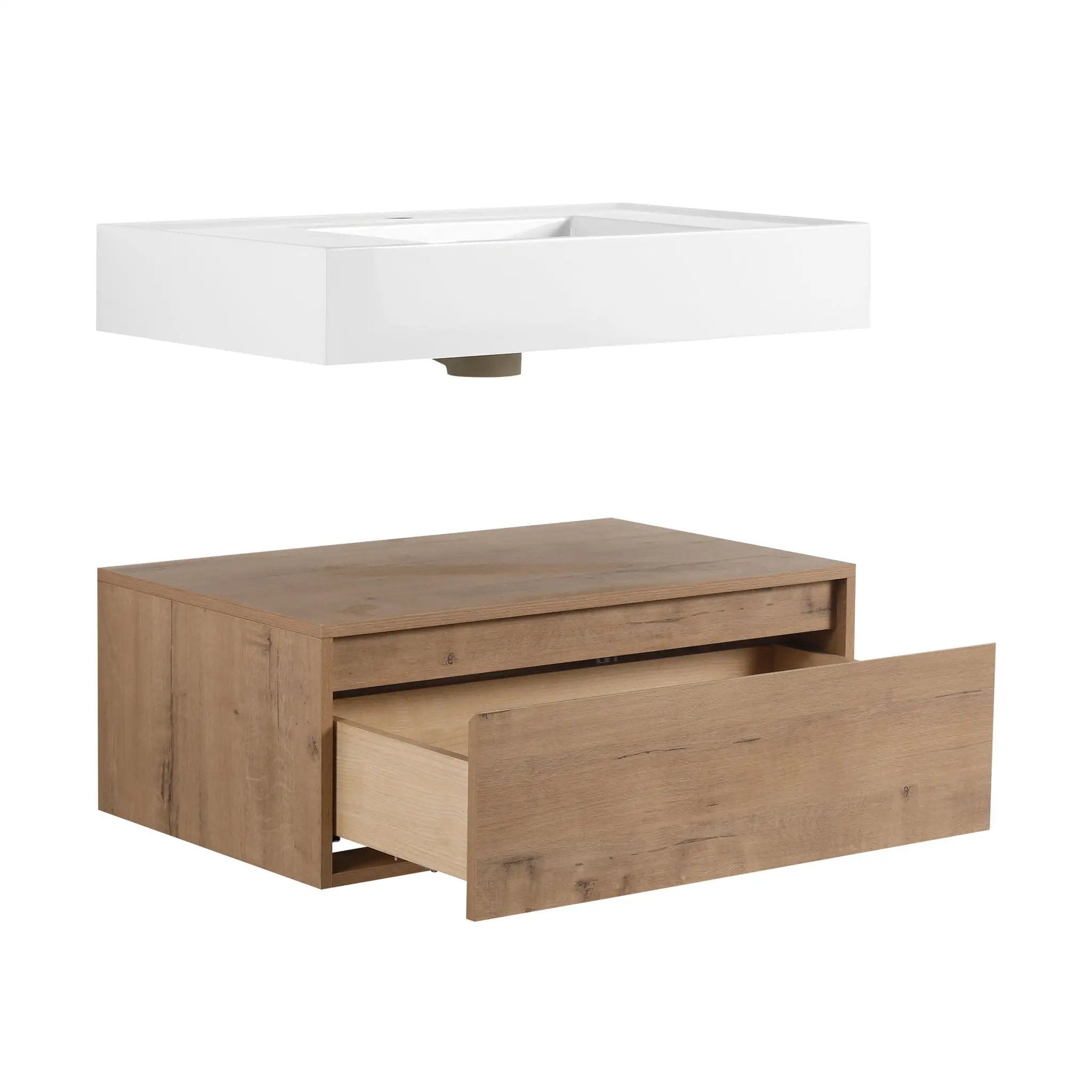 Wall Mounted Bathroom Vanity With Resin Sink And Soft Close Drawer In Imitative - Imitative Oak by HouseOfZazla