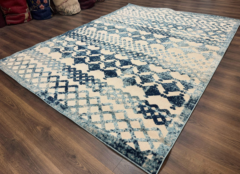 Modern Rug 8x10, Abstract Rug, Oat and Blue, Raised Pattern, Modway Rug Collection by Jewel Rugs