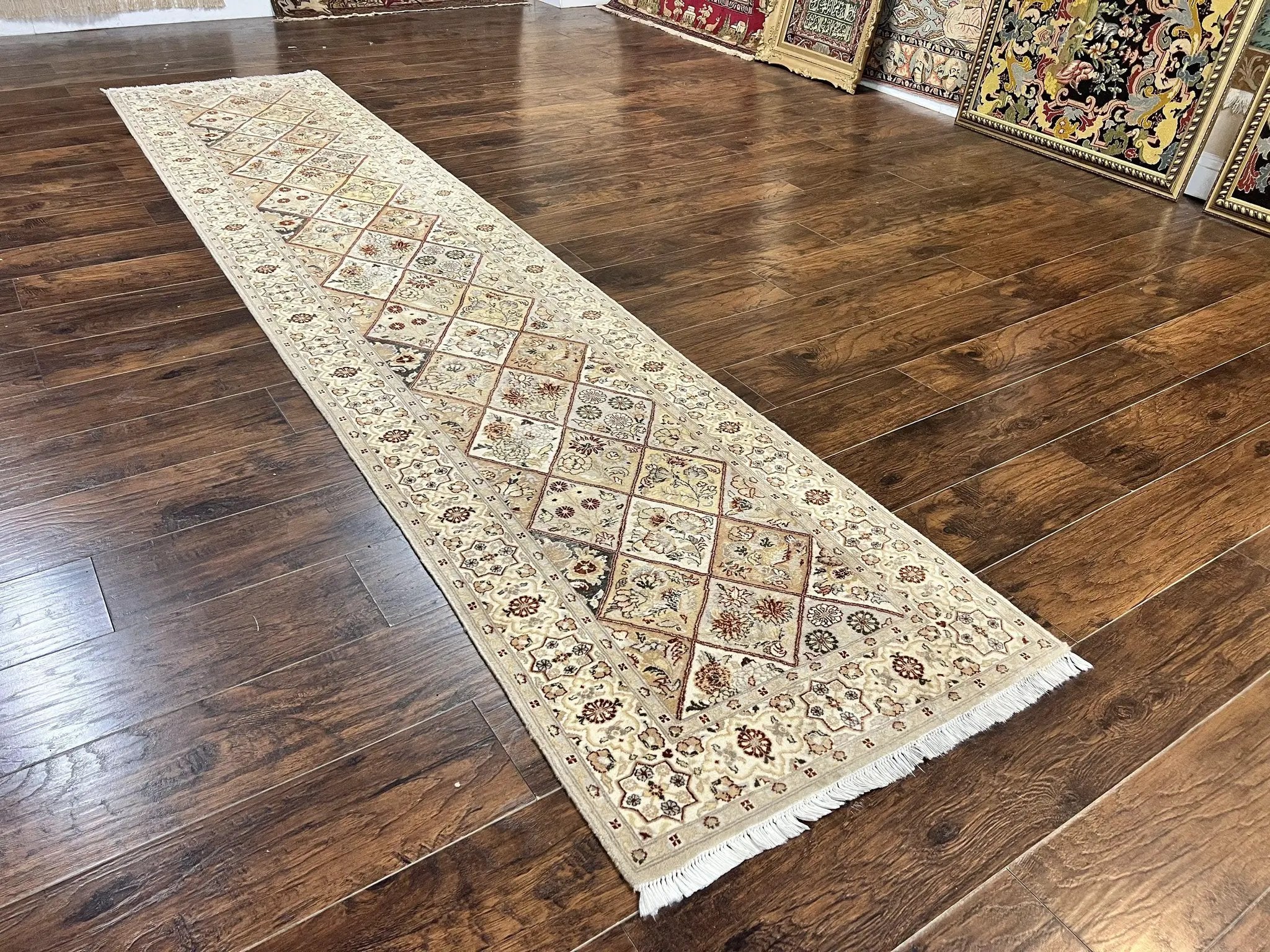 Pak Persiann Runner Rug 2.7 x 12, Handmade Wool Vintage Hallway Rug, Panel Design by Jewel Rugs