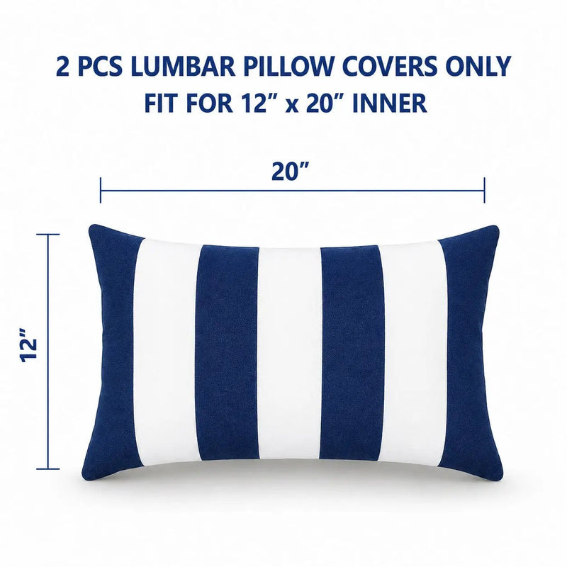 4 Pack Outdoor Lumbar Pillow Covers - Navy Blue/White Striped by HouseOfZazla