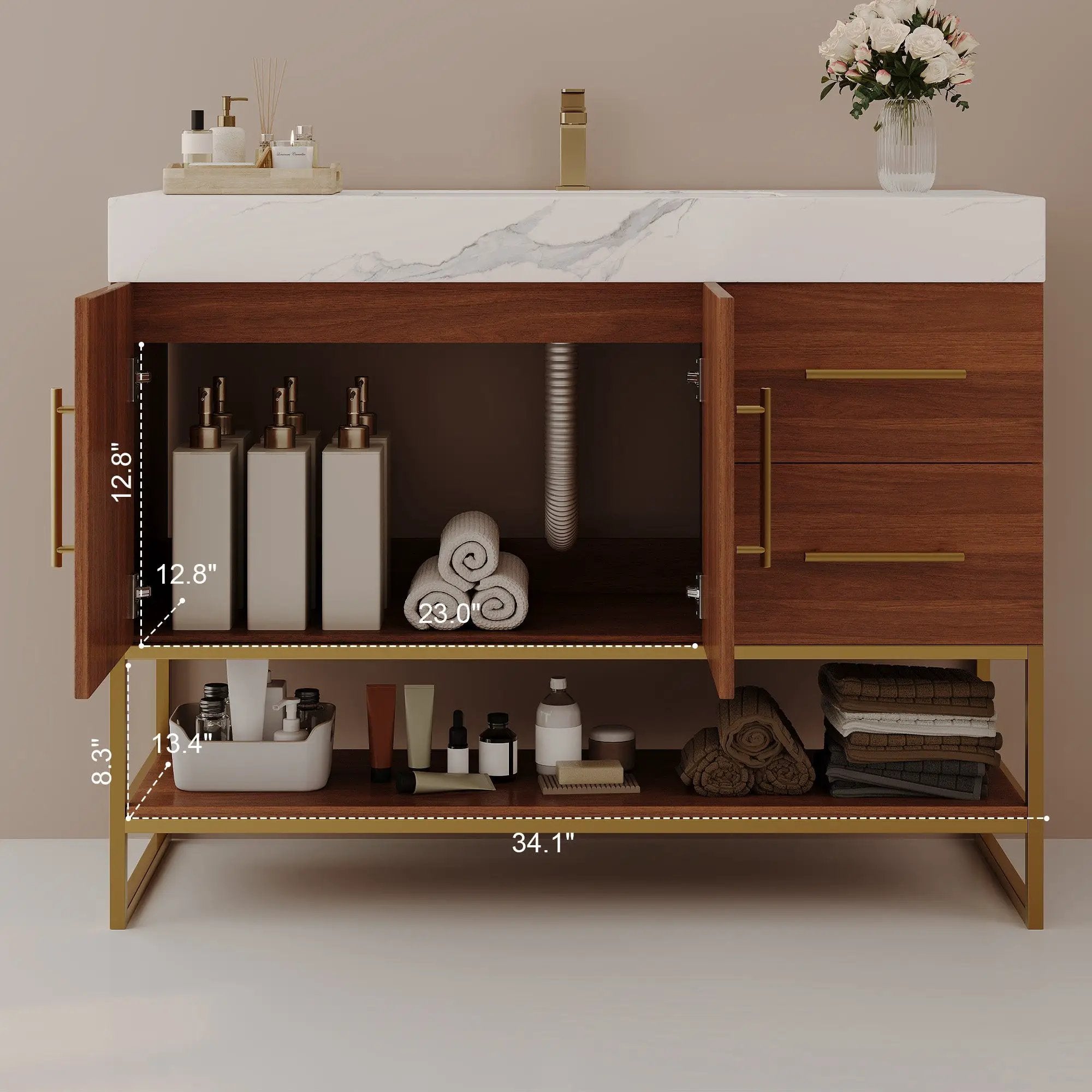 36" Modern Free-Standing Bathroom Vanity with Seamless Ceramic Sink by HouseOfZazla