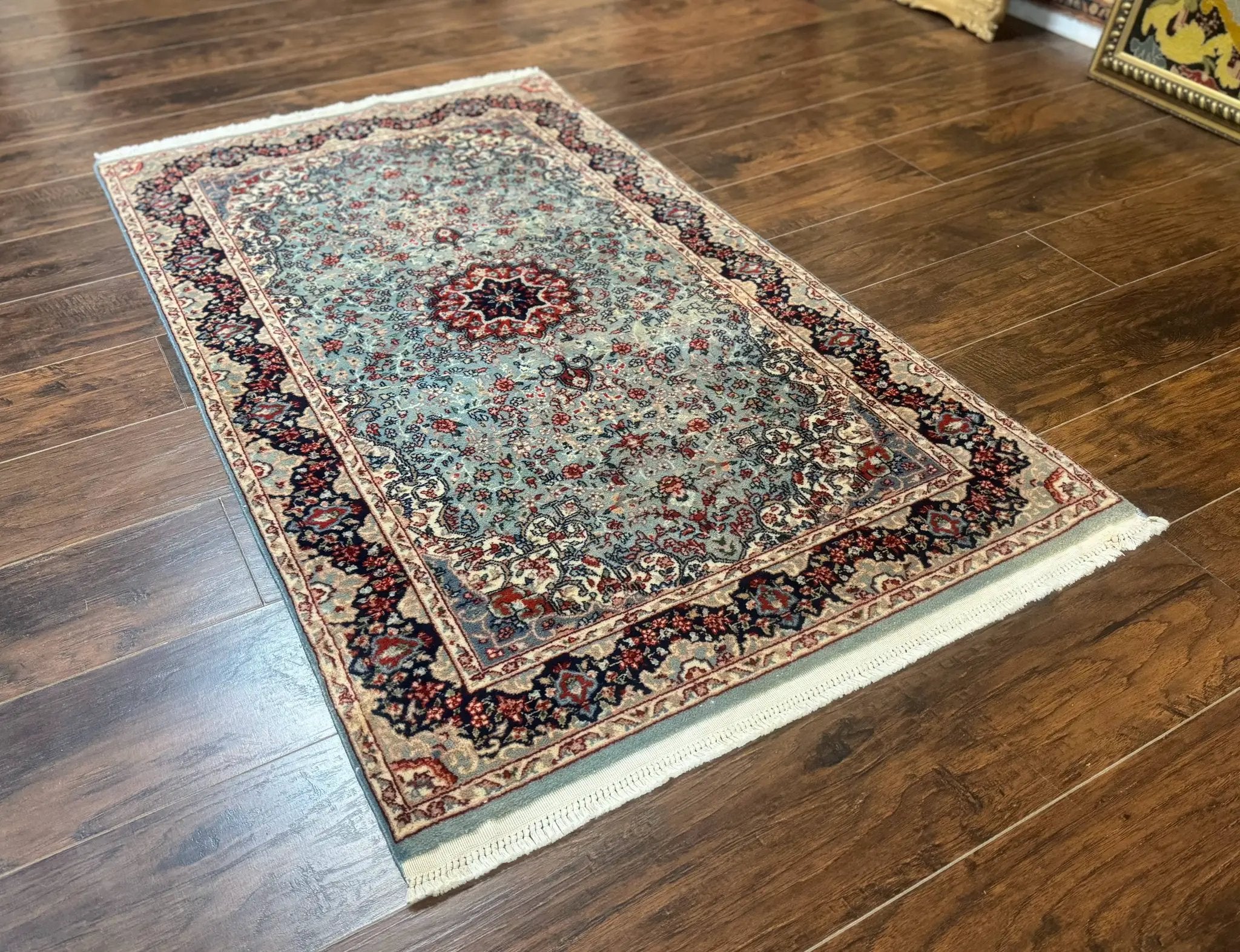 Indo Persian Kerman Rug 3x5, Light Blue, Floral Medallion by Jewel Rugs