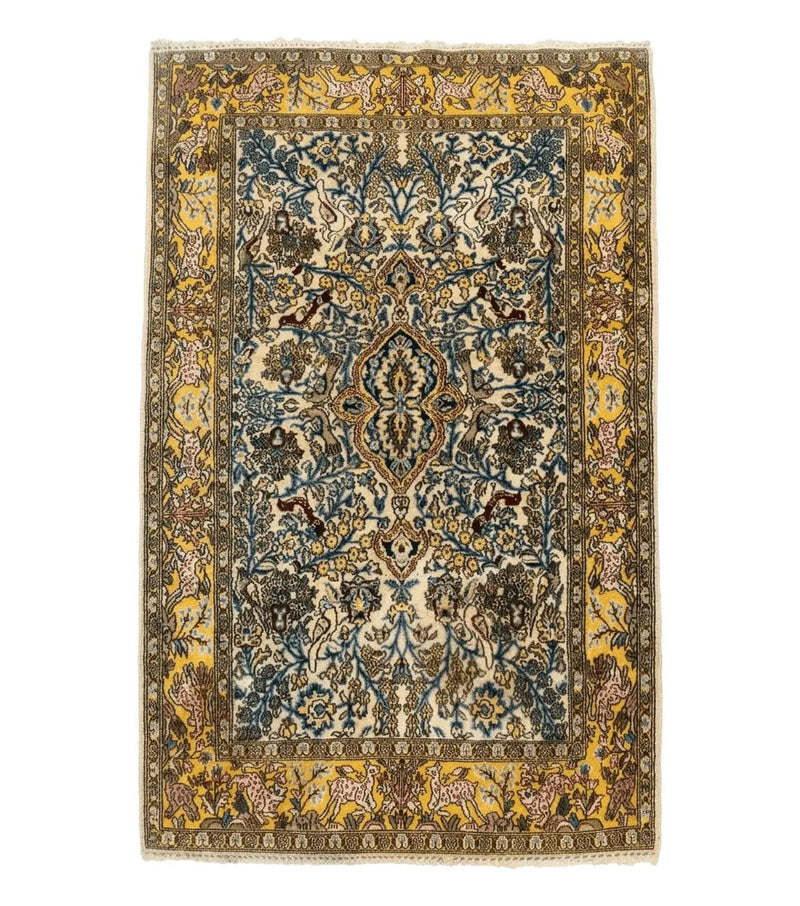 Persian Qum Tree of Life Rug 3.5 x 5.5, Animal Pictorials, Kork Wool with Silk Highlights by Jewel Rugs