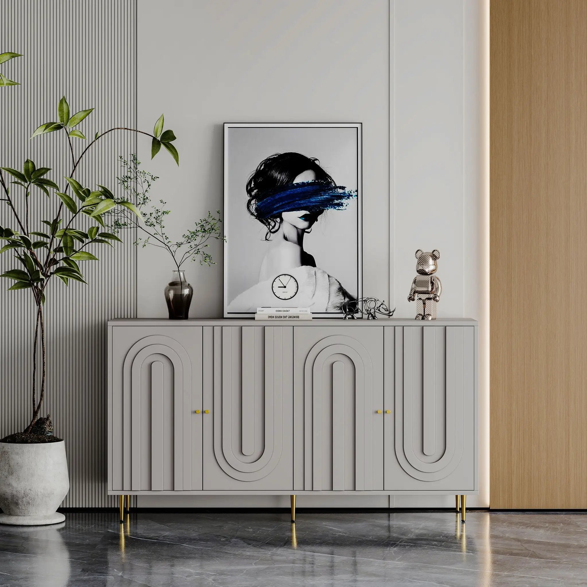 Modern Lacquered 4 Door Cabinet Sideboard Buffet Server Cabinet Storage Cabinet, For Living Room, Entryway, Hallway, Office, Kitchen And Dining Room by HouseOfZazla