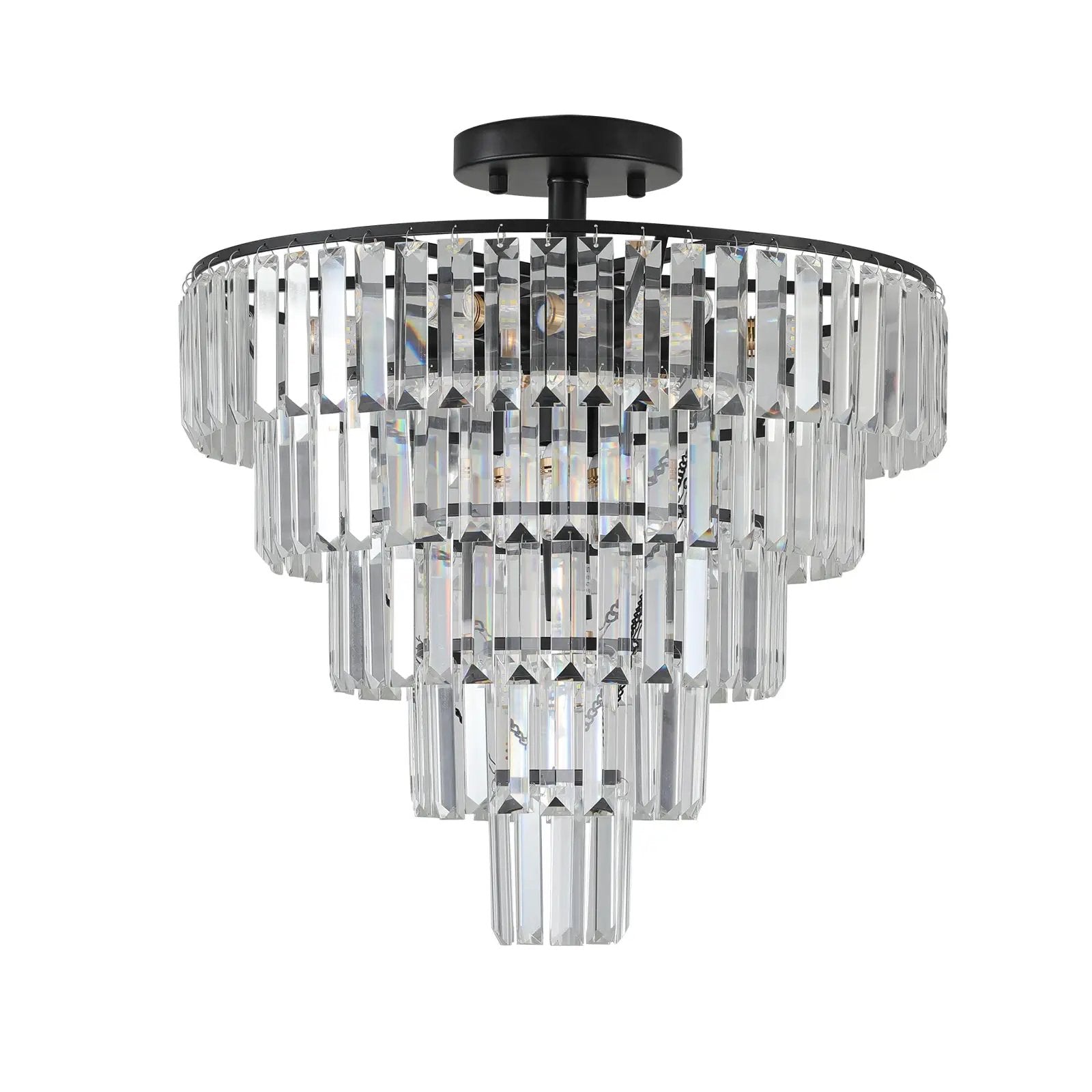 20' Black Crystal Chandelier Ceiling Light, Modern Luxury 10-Light Flush Mount by HouseOfZazla