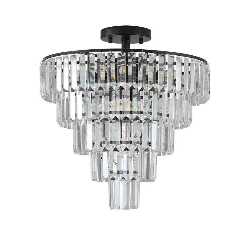 20' Black Crystal Chandelier Ceiling Light, Modern Luxury 10-Light Flush Mount by HouseOfZazla
