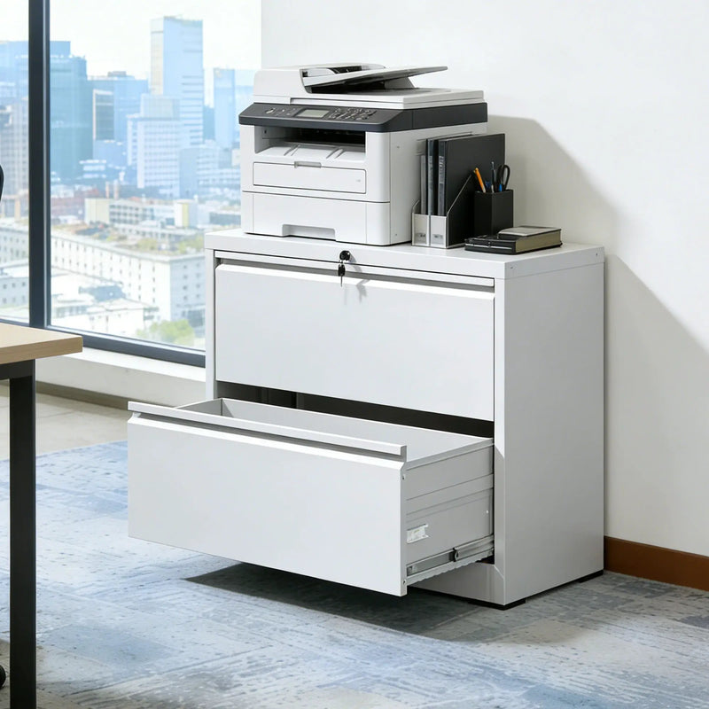 Lateral File Cabinet 2 Drawer, Locking File Cabinet With Anti Tip Interlock, Heavy Duty Storage For Letter / Legal / A4 by HouseOfZazla