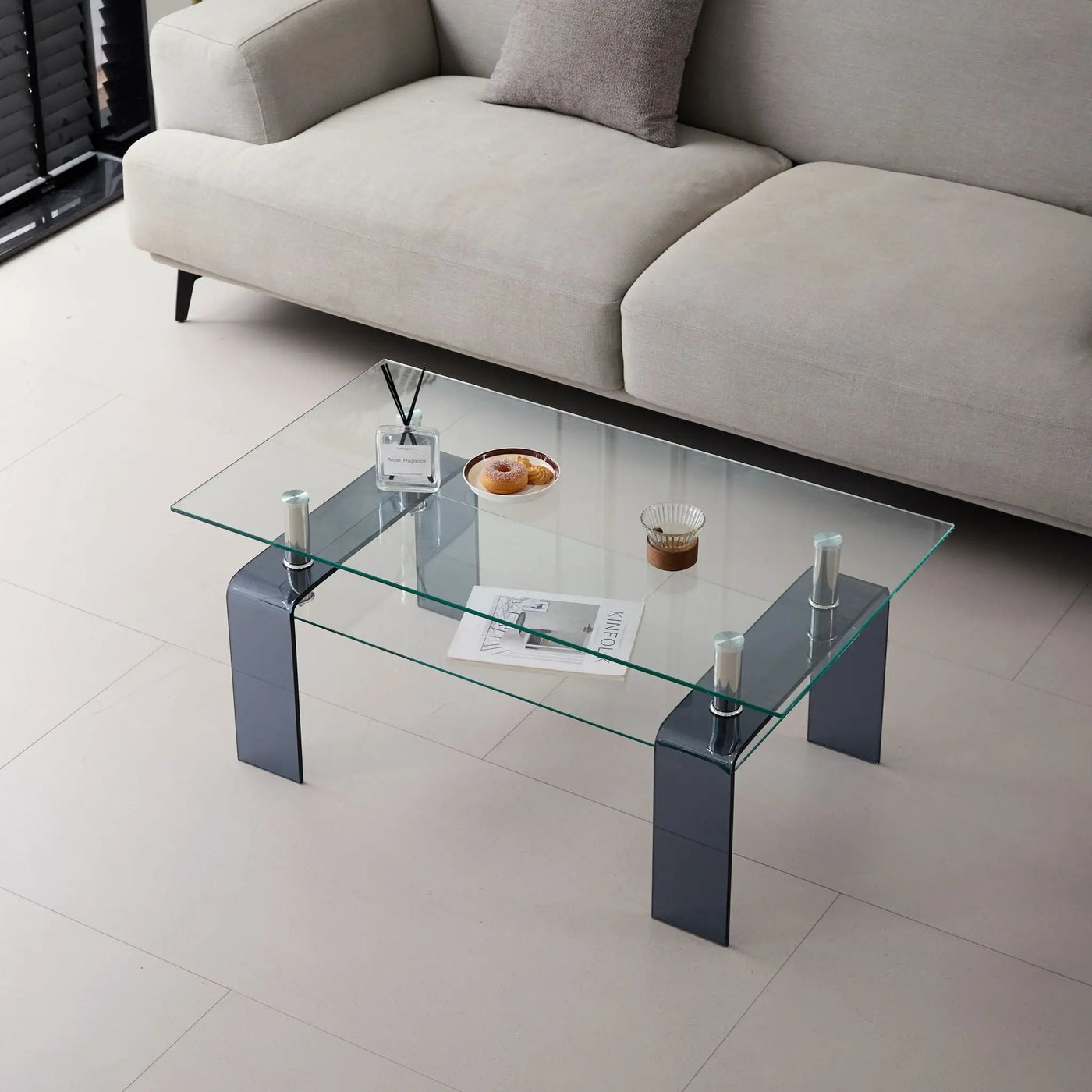Modern Tempered Glass Coffee Table With 2 Tier Storage For Living Room by Unique Piece Furniture
