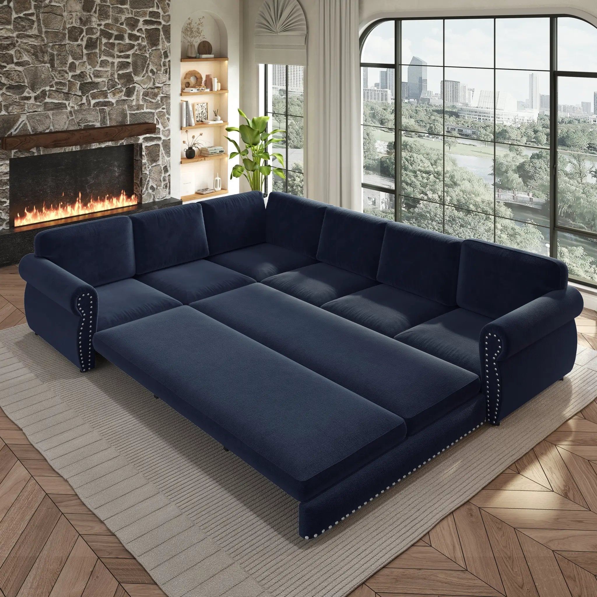 118" L-Shaped Convertible Sleeper Sofa by HouseOfZazla