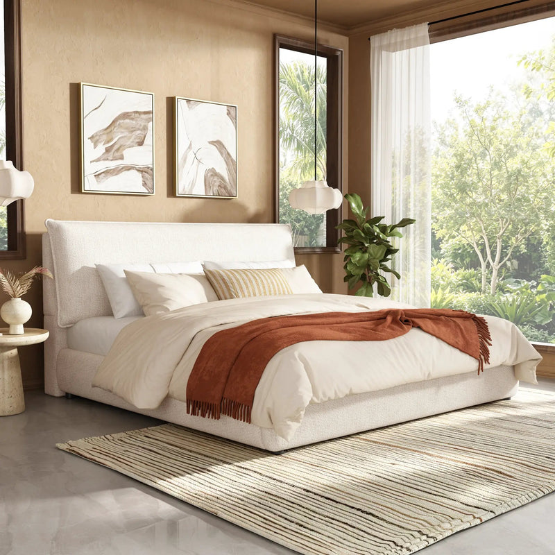 Upholstered Platform Bed Frame with Oversized Plush Pillow Headboard by HouseOfZazla
