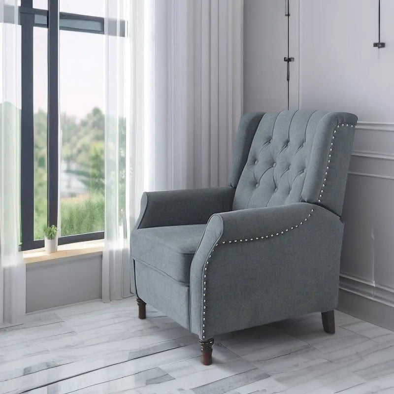 New Design Classic Waterproof Fabric Living Room Pull Button Sofa, High Back Manual Recliner Chair Cinema Home Theatre Cozy Recliner Sofa - Dark Gray by Unique Piece Furniture
