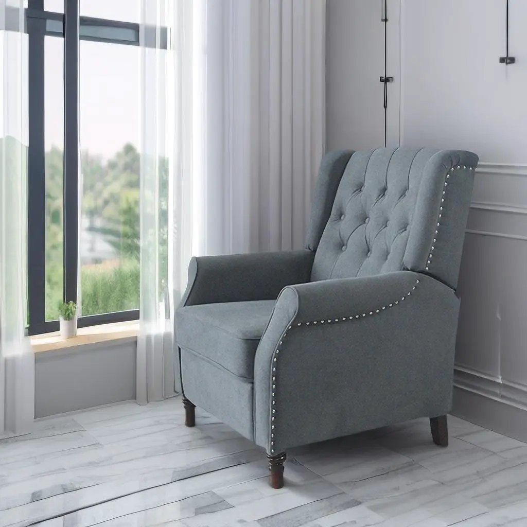 New Design Classic Waterproof Fabric Living Room Pull Button Sofa, High Back Manual Recliner Chair Cinema Home Theatre Cozy Recliner Sofa - Dark Gray by HouseOfZazla