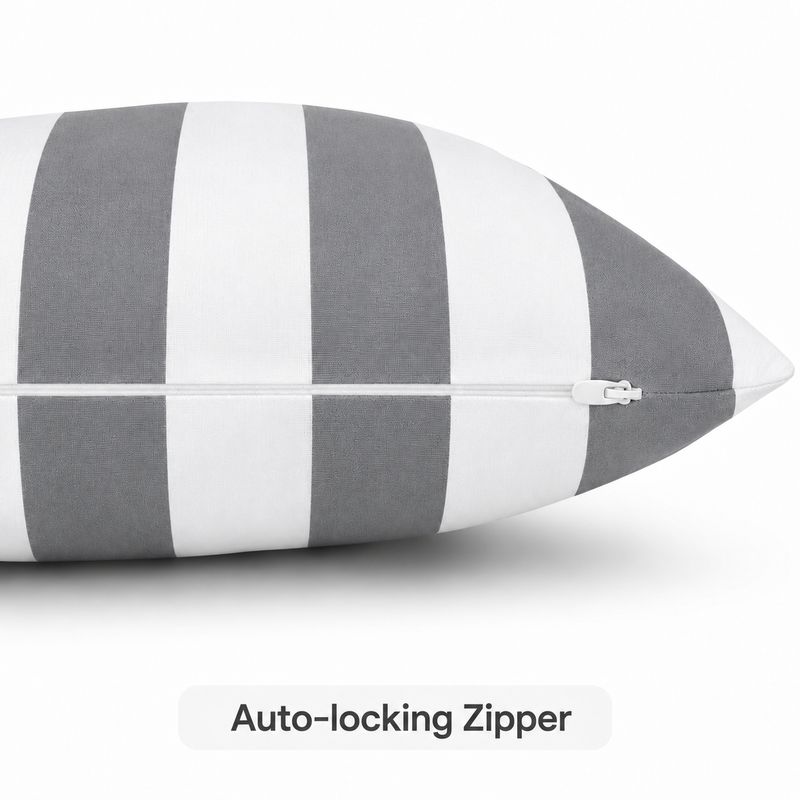 4 Pack Outdoor Lumbar Pillow with Inserts - Gray/White Striped by HouseOfZazla