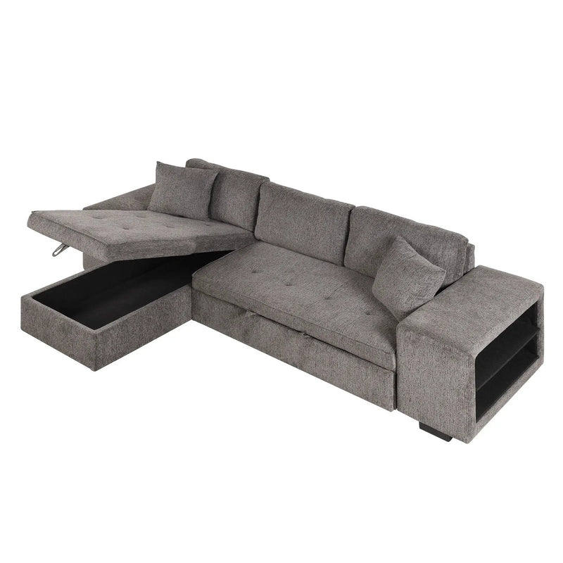 Modern L-Shape 3 Seat Reversible Sectional Couch, Pull Out Sleeper Sofa With Storage Chaise And 2 Stools For Living Room Furniture Set by HouseOfZazla