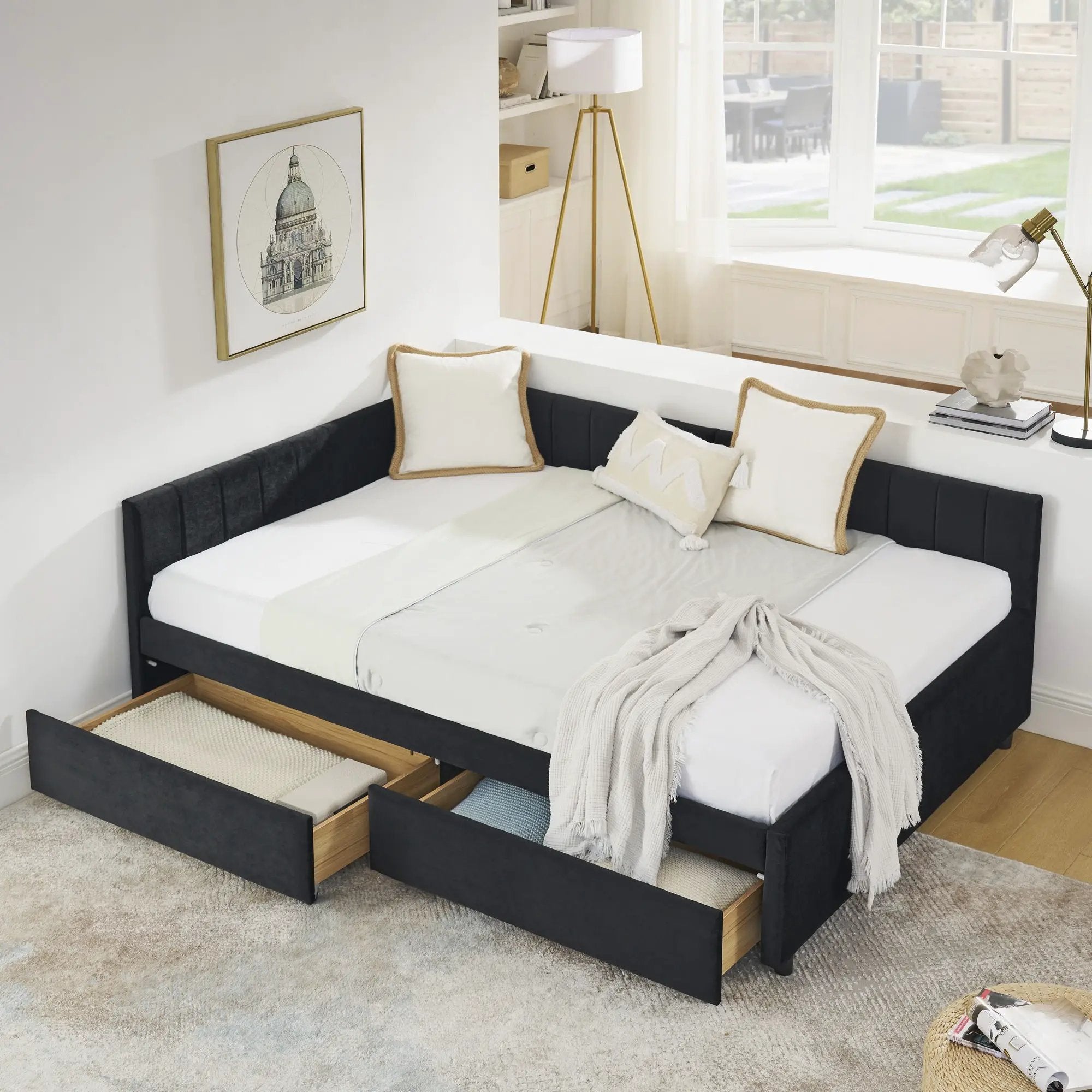 Upholstered Tufted Daybed Frame With Storage Drawers by HouseOfZazla