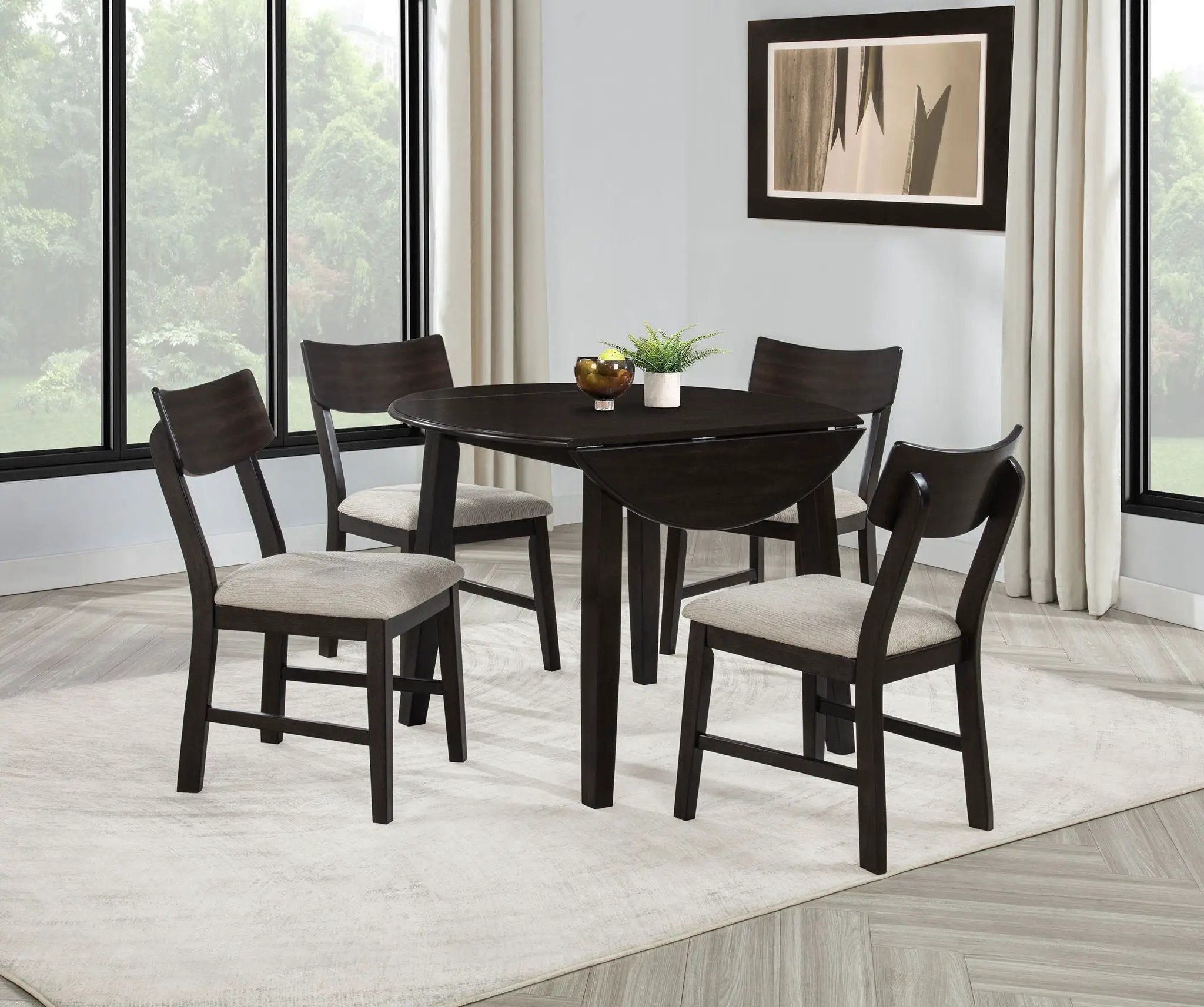 Catley 5-piece Round Drop Leaf Dining Table Set Dark Coffee by Unique Piece Furniture
