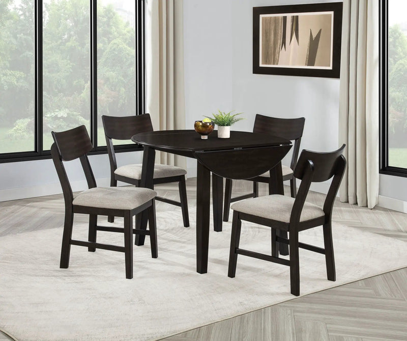 Catley 5-piece Round Drop Leaf Dining Table Set Dark Coffee by Unique Piece Furniture