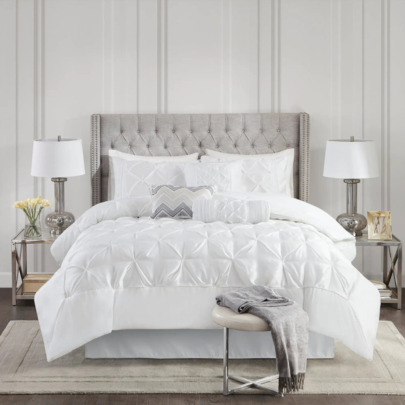 7-Piece Full 100% Polyester Pieced Pleated Tufted Comforter Set by HouseOfZazla