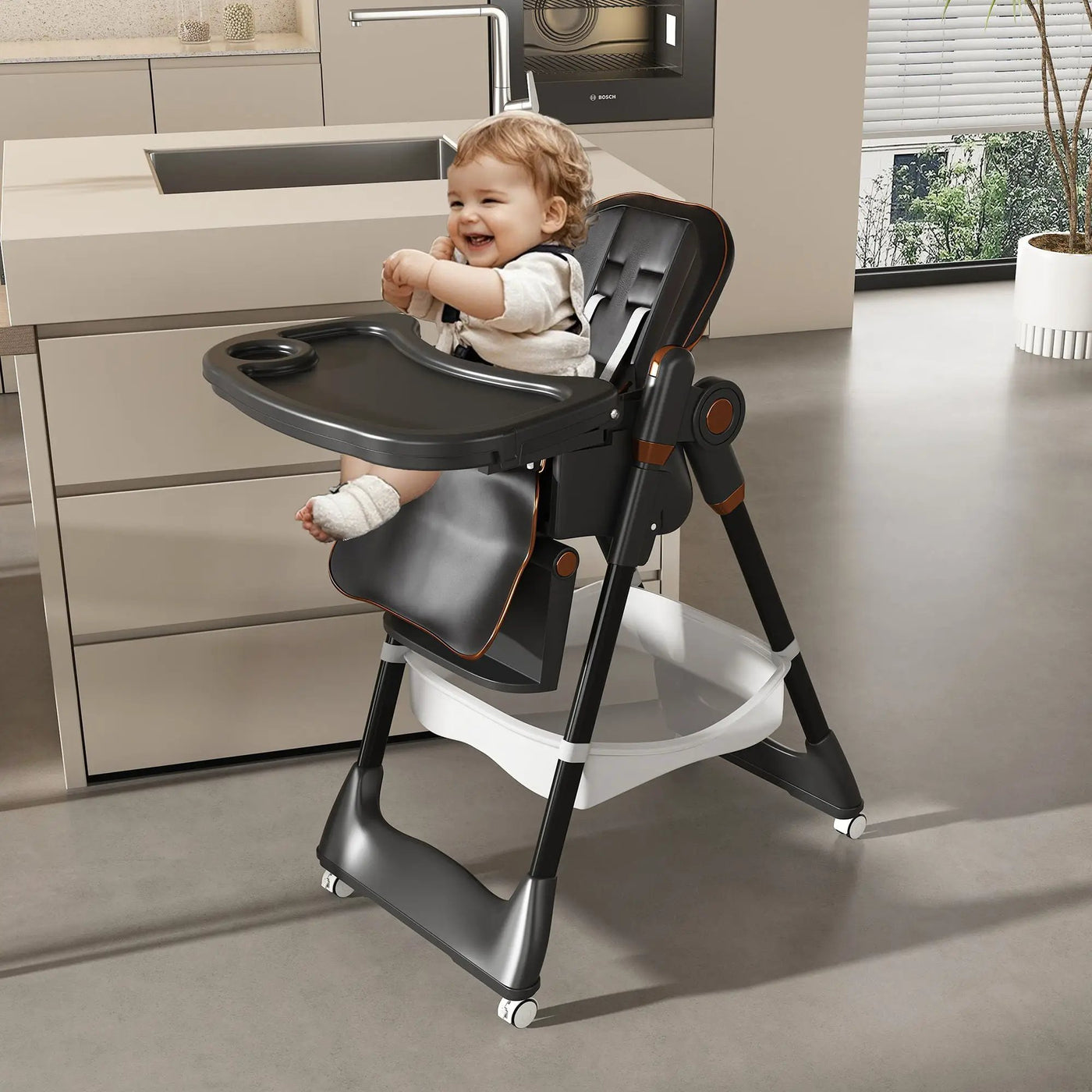 Adjustable Baby High Chair 0-6 Years, Portable Infant Feeding Seat With Safety Belt, Silent Lockable Wheels by Unique Piece Furniture