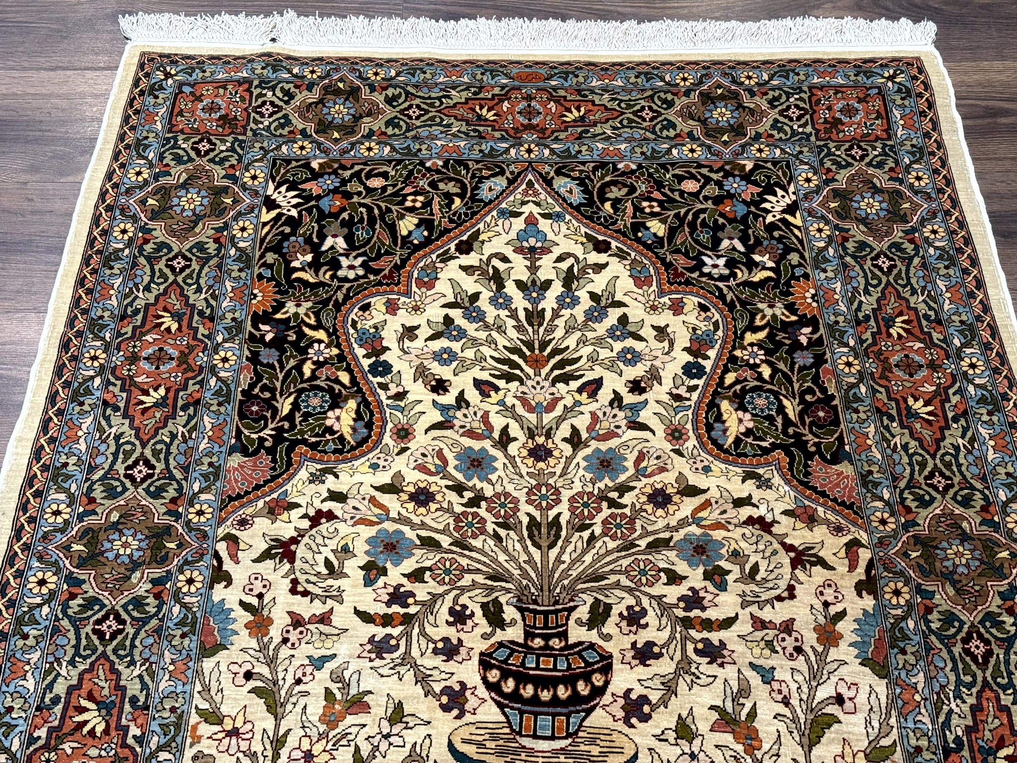 Rare Turkish Hereke Silk Rug 3x5, Tree of Life Persian Vase Design, Very Fine 440 KPSI, Signed by Jewel Rugs