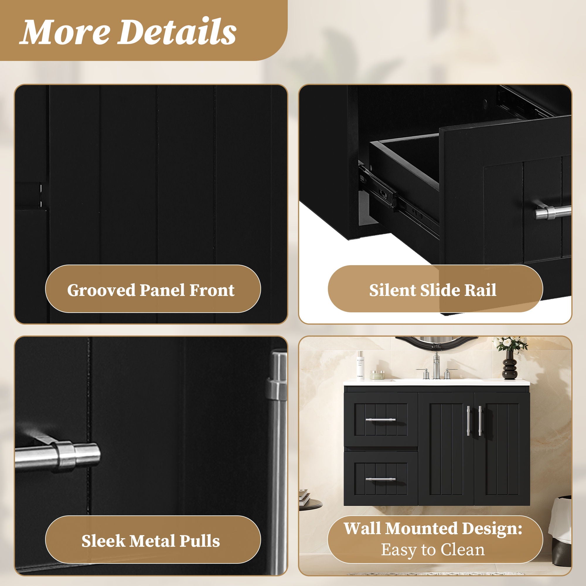 Wall Mounted Bathroom Vanity & Sink, 2 Drawers