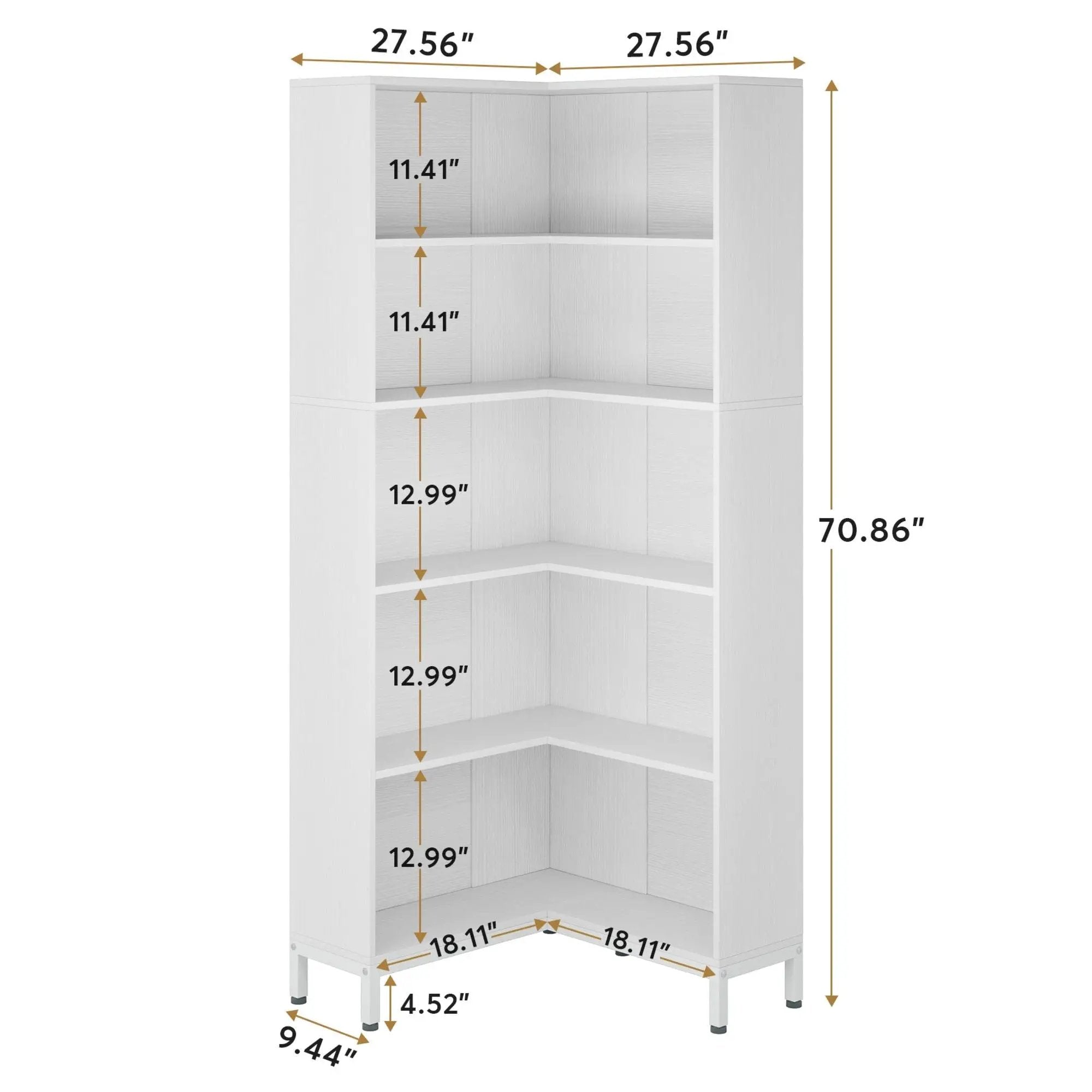 L-Shaped Bookcase, 5 Tier Freestanding Corner Bookshelf by HouseOfZazla
