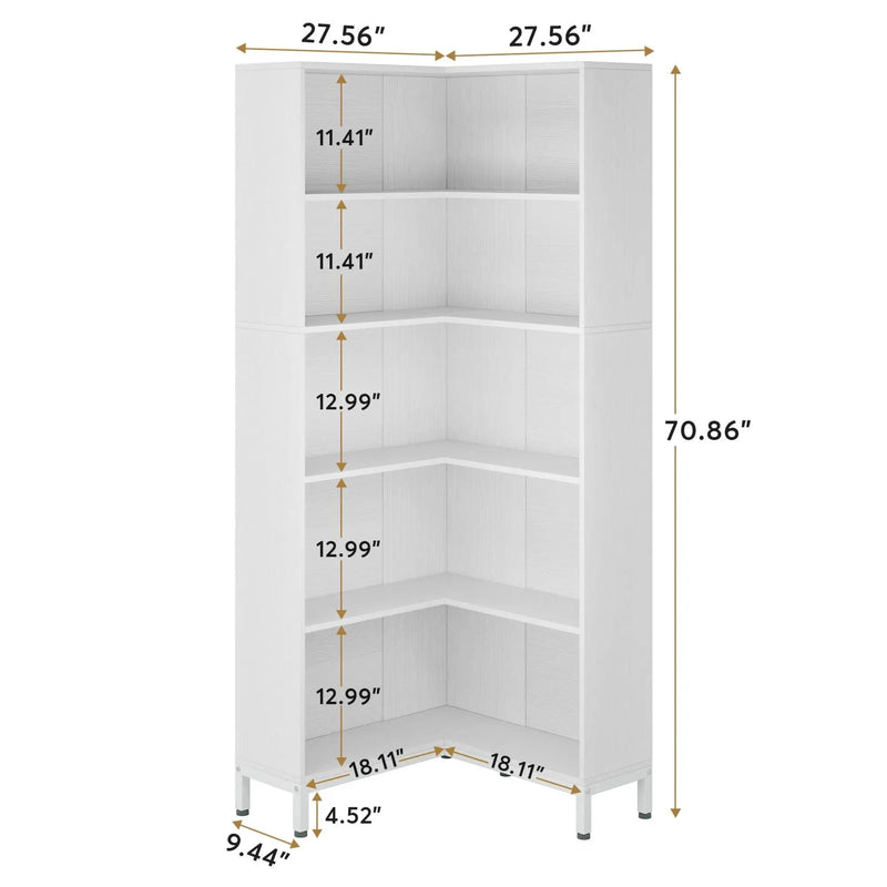 L-Shaped Bookcase, 5 Tier Freestanding Corner Bookshelf by HouseOfZazla