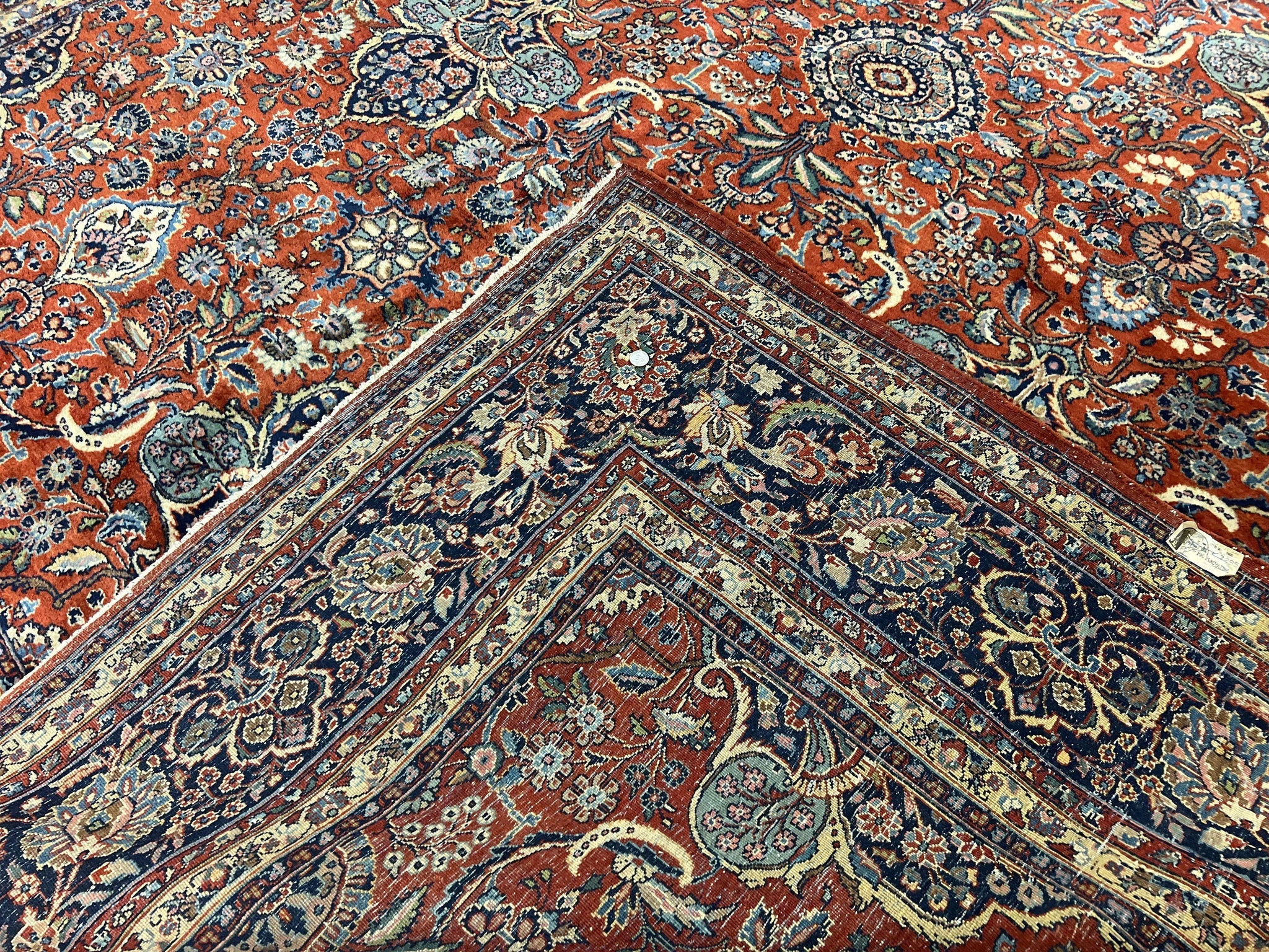 Persian Sarouk Rug 9x12, Red and Dark Blue Floral Allover Antique Persian Carpet, Handmade Wool Qazvin Rug by Jewel Rugs
