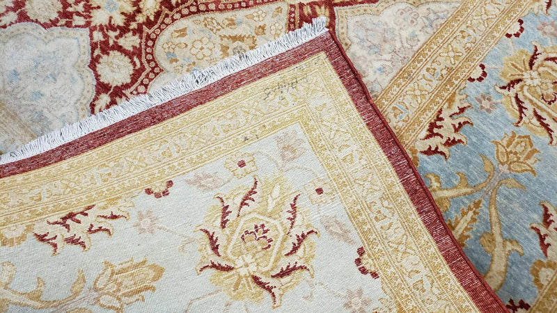 9x12 Peshawar Rug Pakistani Oriental Carpet Sky Blue and Red Wool Vintage Master Bedroom Rug Hand-Knotted Living Room Rug Dining Room Rug by Jewel Rugs