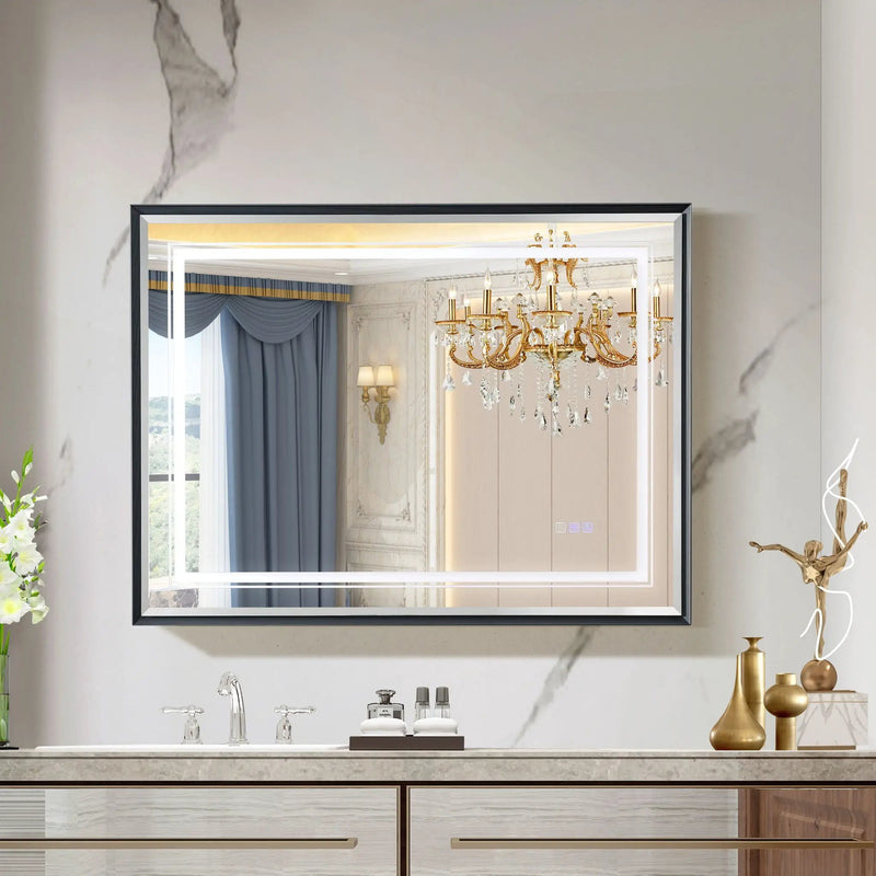 LED Bathroom Beveled Mirror, 3000 - 6000K Gradient Front And Backlit LED Mirror For Bathroom, 3 Colors Dimmable, Ip54 Enhanced Anti Fog by HouseOfZazla