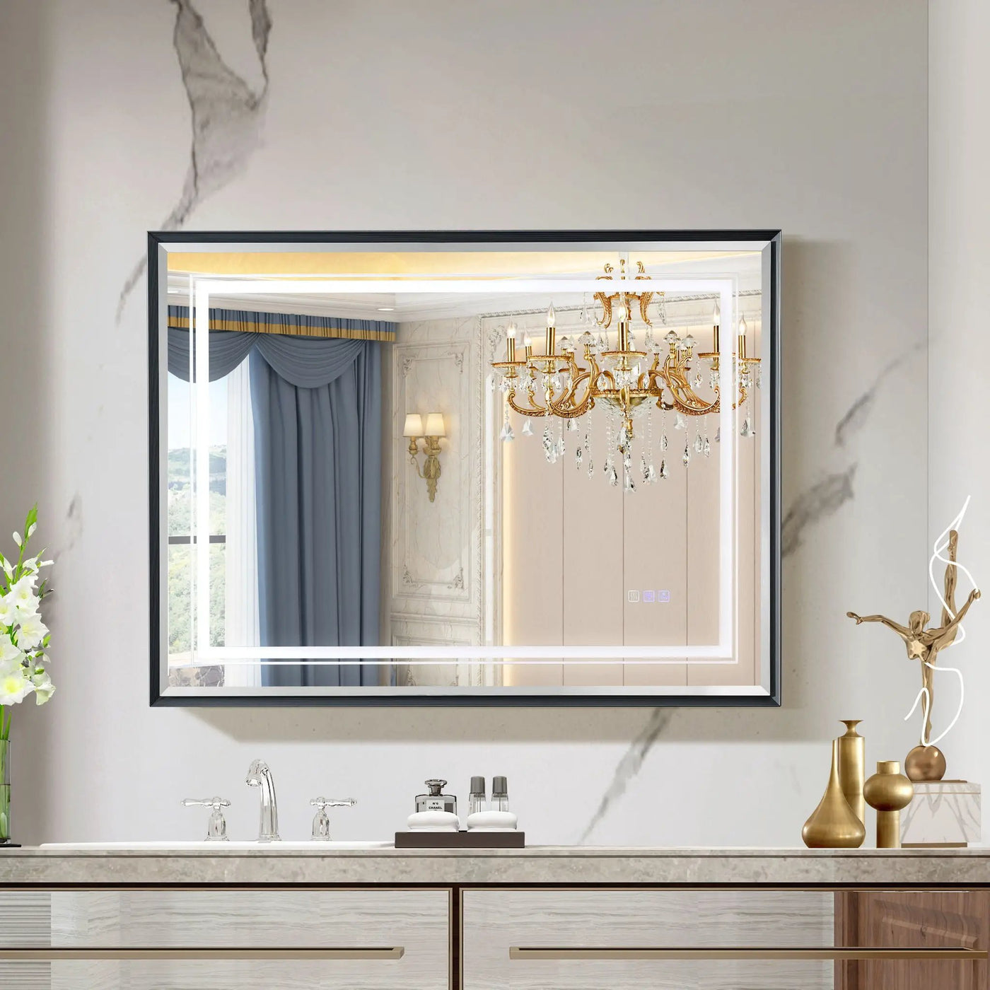 LED Bathroom Beveled Mirror, 3000 - 6000K Gradient Front And Backlit LED Mirror For Bathroom, 3 Colors Dimmable, Ip54 Enhanced Anti Fog by Unique Piece Furniture