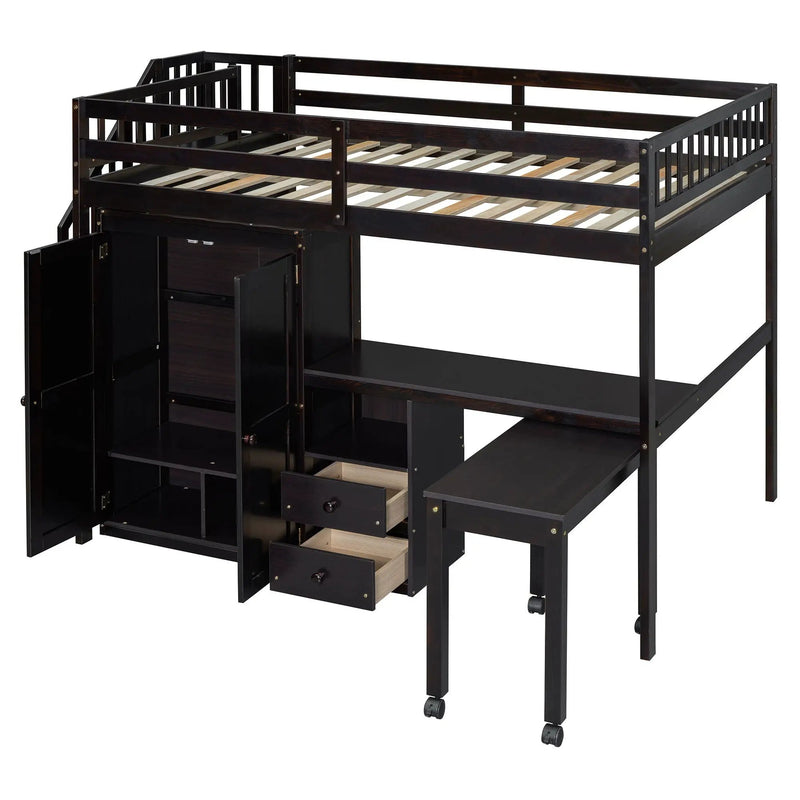 Loft Bed With Stairs, Bookshelf, Drawers, Desk & Wardrobe, Space Saving Multifunctional Furniture by HouseOfZazla