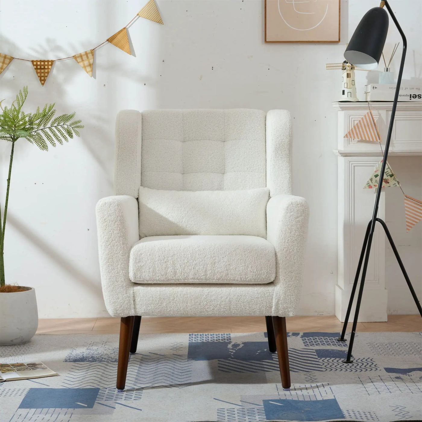 Modern Accent Chair, Arm Chairs For Living Room, Upholstered Mordern Armchair, Comfy Soft Padded Lounge Chair In Small Space, Bedroom, With Pillow, Solid Wood Leg by HouseOfZazla
