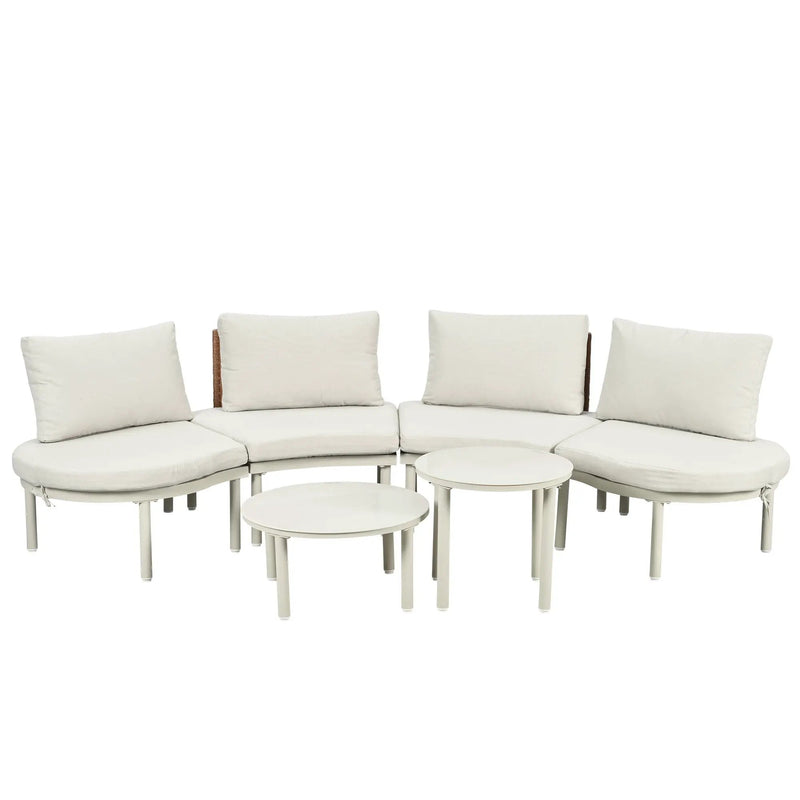 6 Piece Patio Set, Half Moon Outdoor Sectional Sofa With 2 High Low Coffee Tables, 4 Pillows & Cushions by Unique Piece Furniture