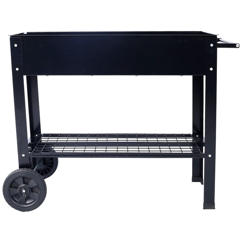 Elevated Mobile Raised Ergonomic Metal Planter Garden Bed With Wheels Powder Coated Steel - Black by Unique Piece Furniture
