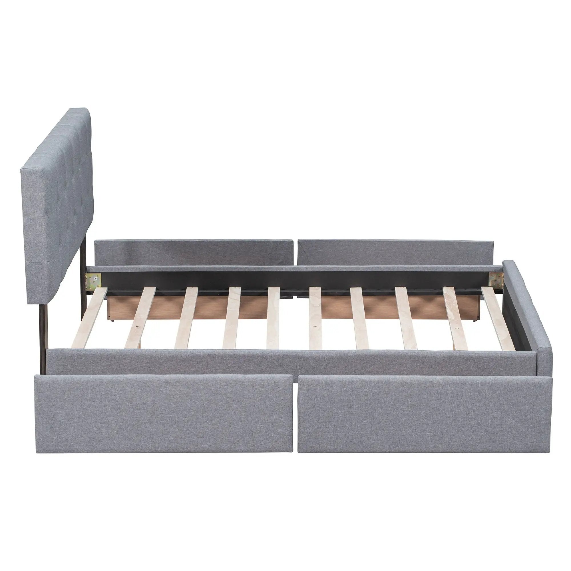Upholstered Platform Bed With Classic Headboard And Drawers, No Box Spring Needed by HouseOfZazla