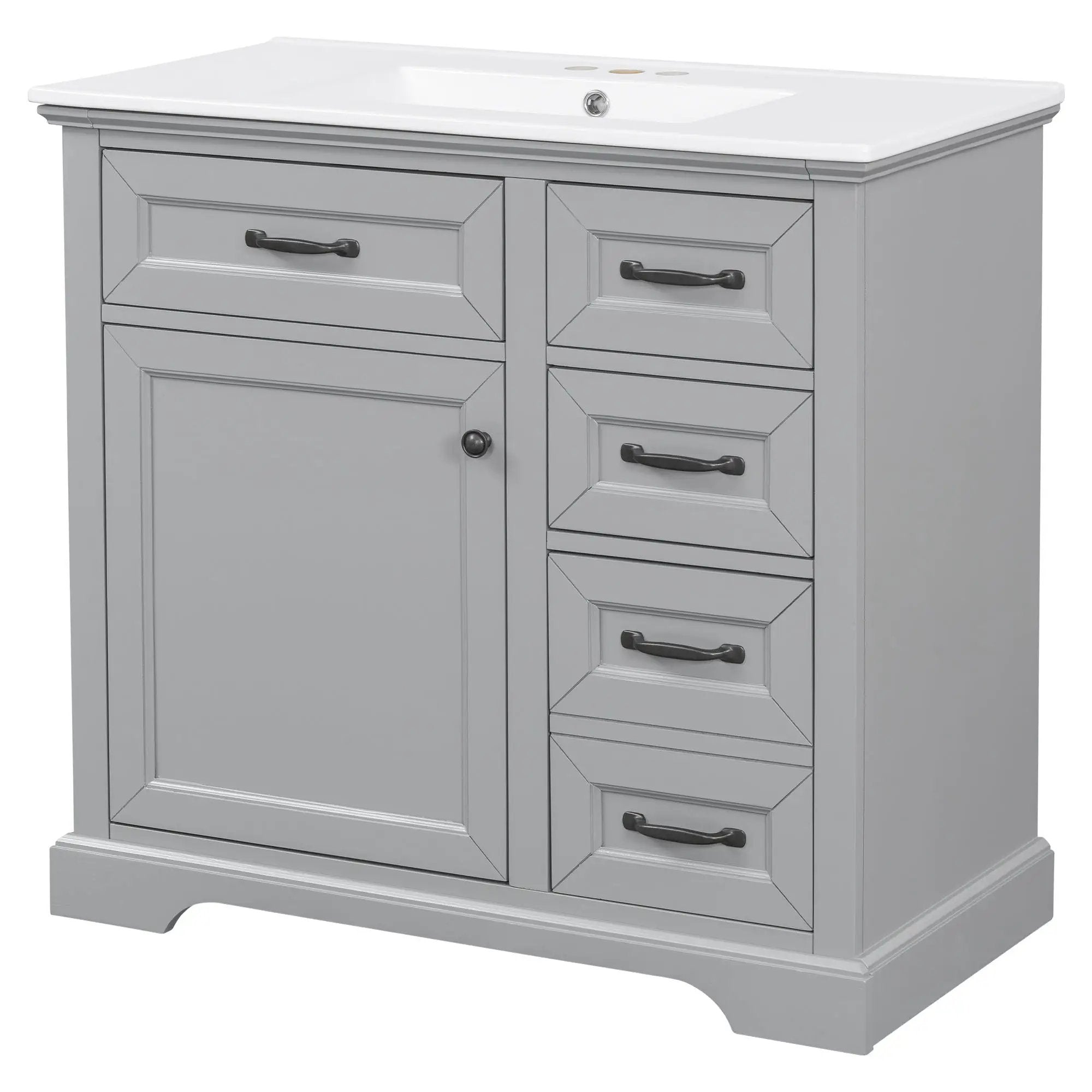 36" Bathroom Vanity With Sink, 2 Tip-Out Drawers, Soft Close Hinges by HouseOfZazla