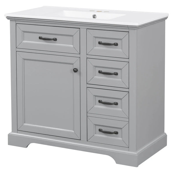 36" Bathroom Vanity With Sink, 2 Tip-Out Drawers, Soft Close Hinges
