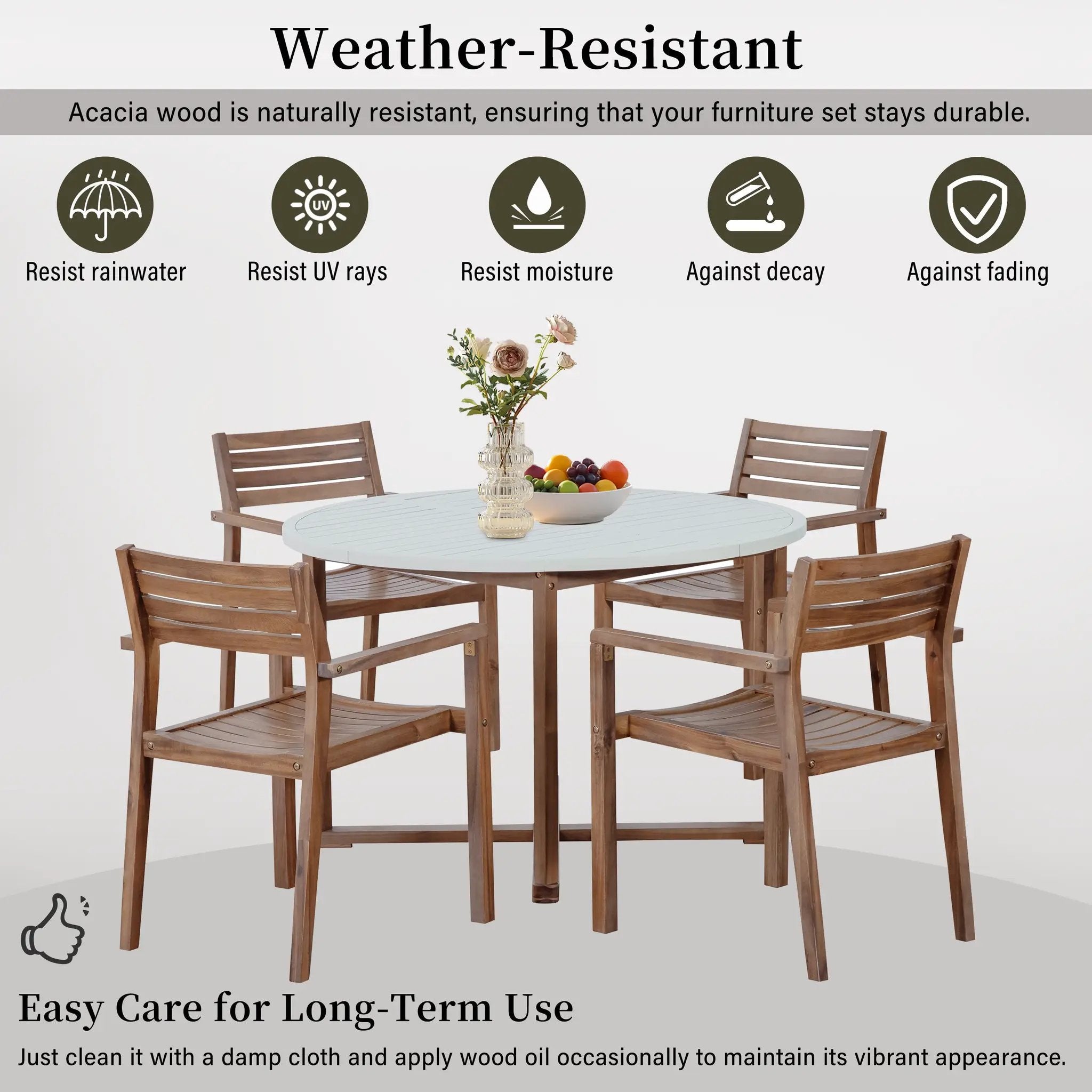 U_STYLE 5-Piece Outdoor Dining Set with Acacia Wood Chairs by HouseOfZazla