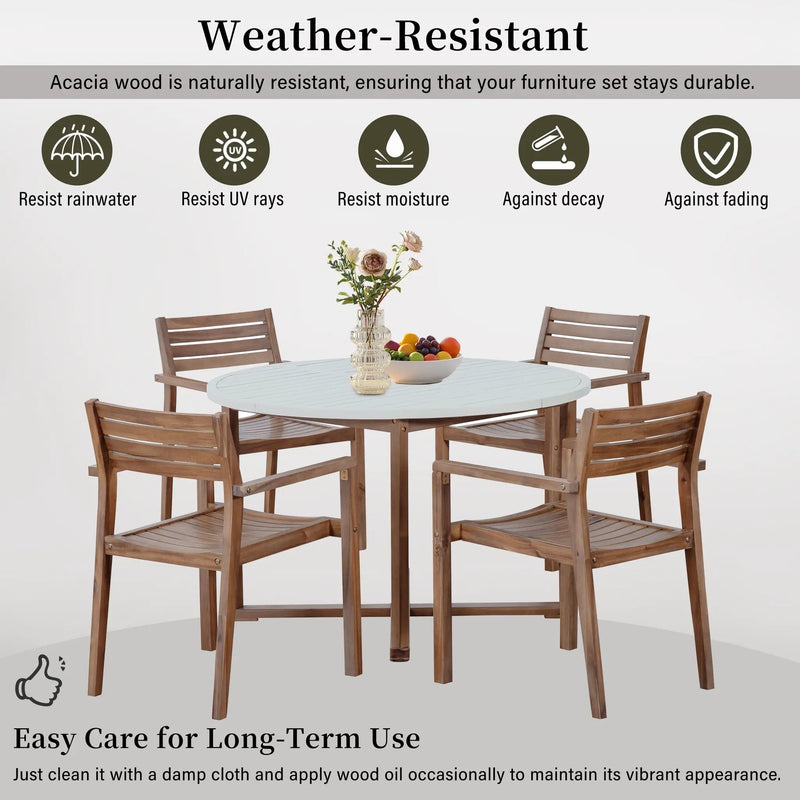U_STYLE 5-Piece Outdoor Dining Set with Acacia Wood Chairs by HouseOfZazla
