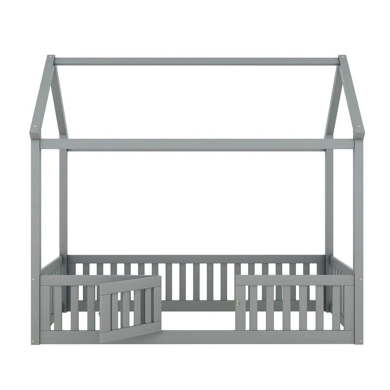Wood House Bed With Fence And Door by HouseOfZazla