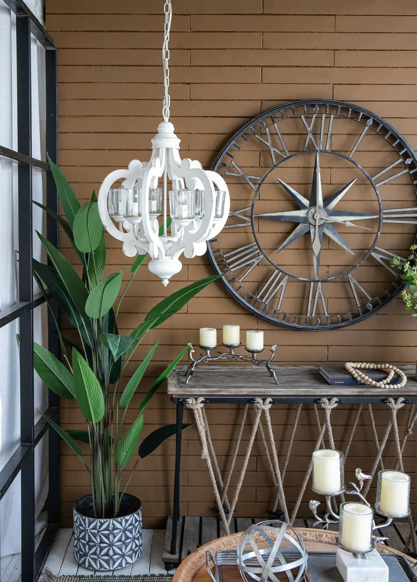 Farmhouse Chandelier, 6 Light Wood Chandelier Pendant Light Fixture With Adjustable Chain For Dining Room Living Room Entryway, Bulb Not Included by HouseOfZazla