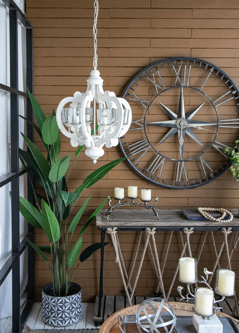 Farmhouse Chandelier, 6 Light Wood Chandelier Pendant Light Fixture With Adjustable Chain For Dining Room Living Room Entryway, Bulb Not Included by HouseOfZazla