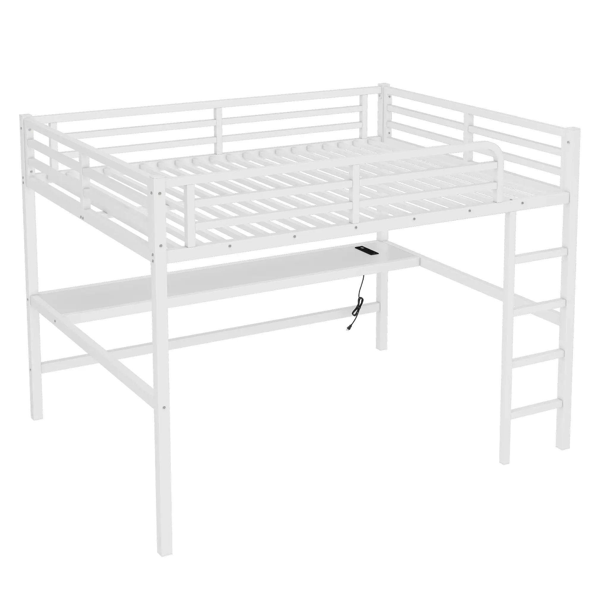 Metal Queen Size Loft Bed with Power Outlet and LED Lighted by HouseOfZazla