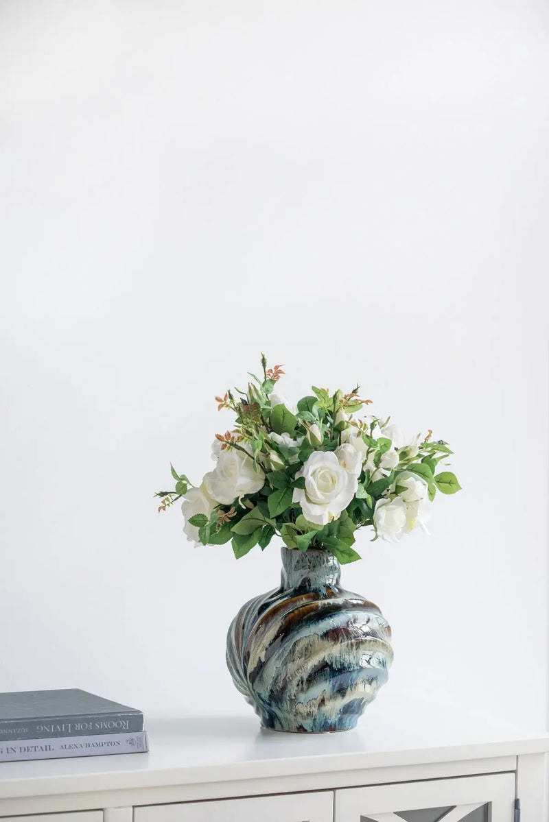 9.4x9.4x11" Blue and Brown Reactive Glazed Accent Vase by HouseOfZazla