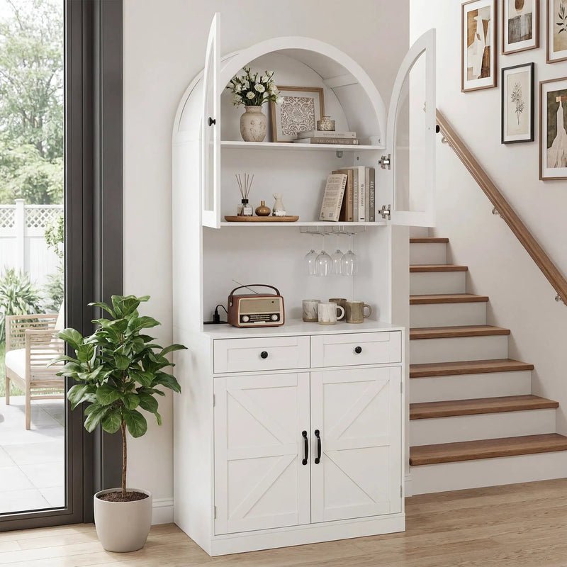 75" Farmhouse Tall Arched Pantry Cabinet with Charging Station by HouseOfZazla